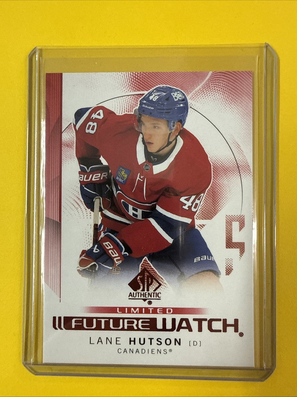 Lane Hutson 2024/25 SP Authentic Future Watch Red Limited Rookie Card - front