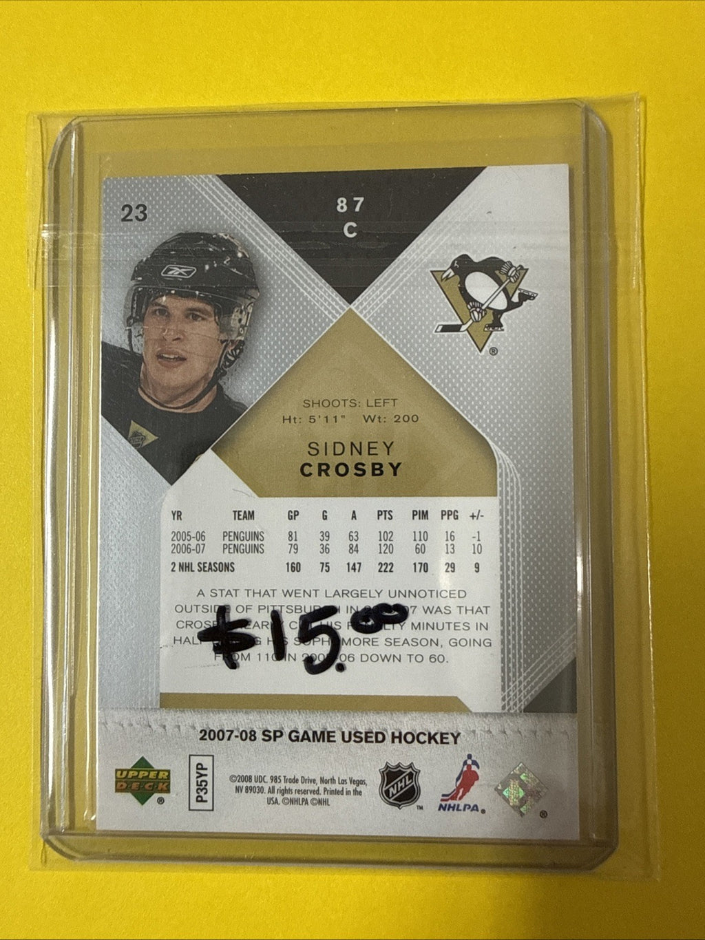 Sidney Crosby 2007/08 Cards - back