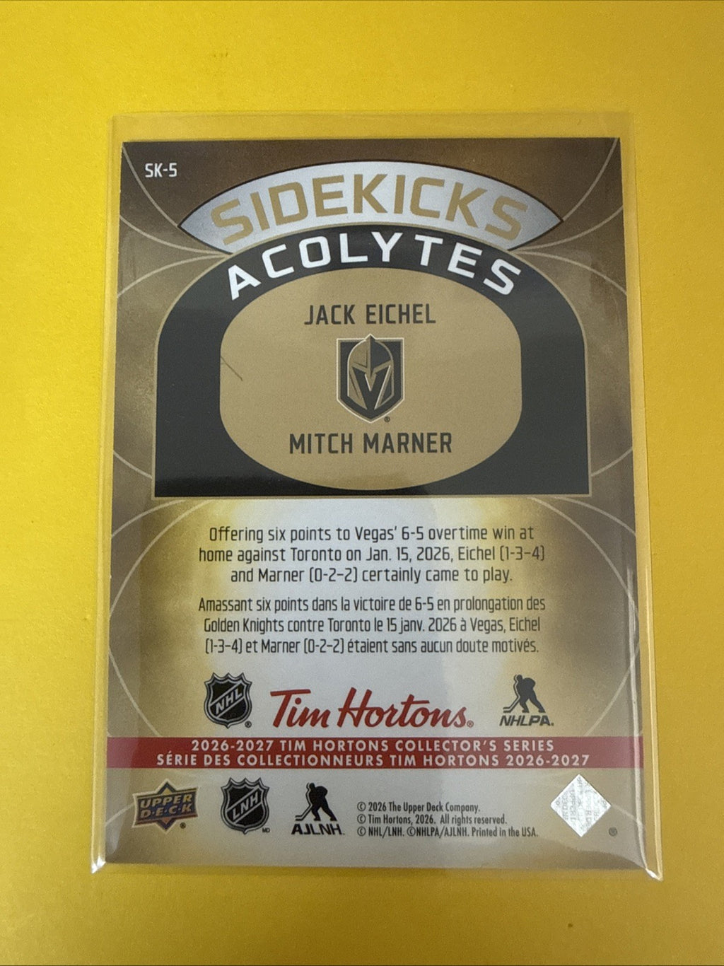 Jack Eichel/mitch Marner . 26/27 Tim Hortons Card Sidekicks Acolytes - back