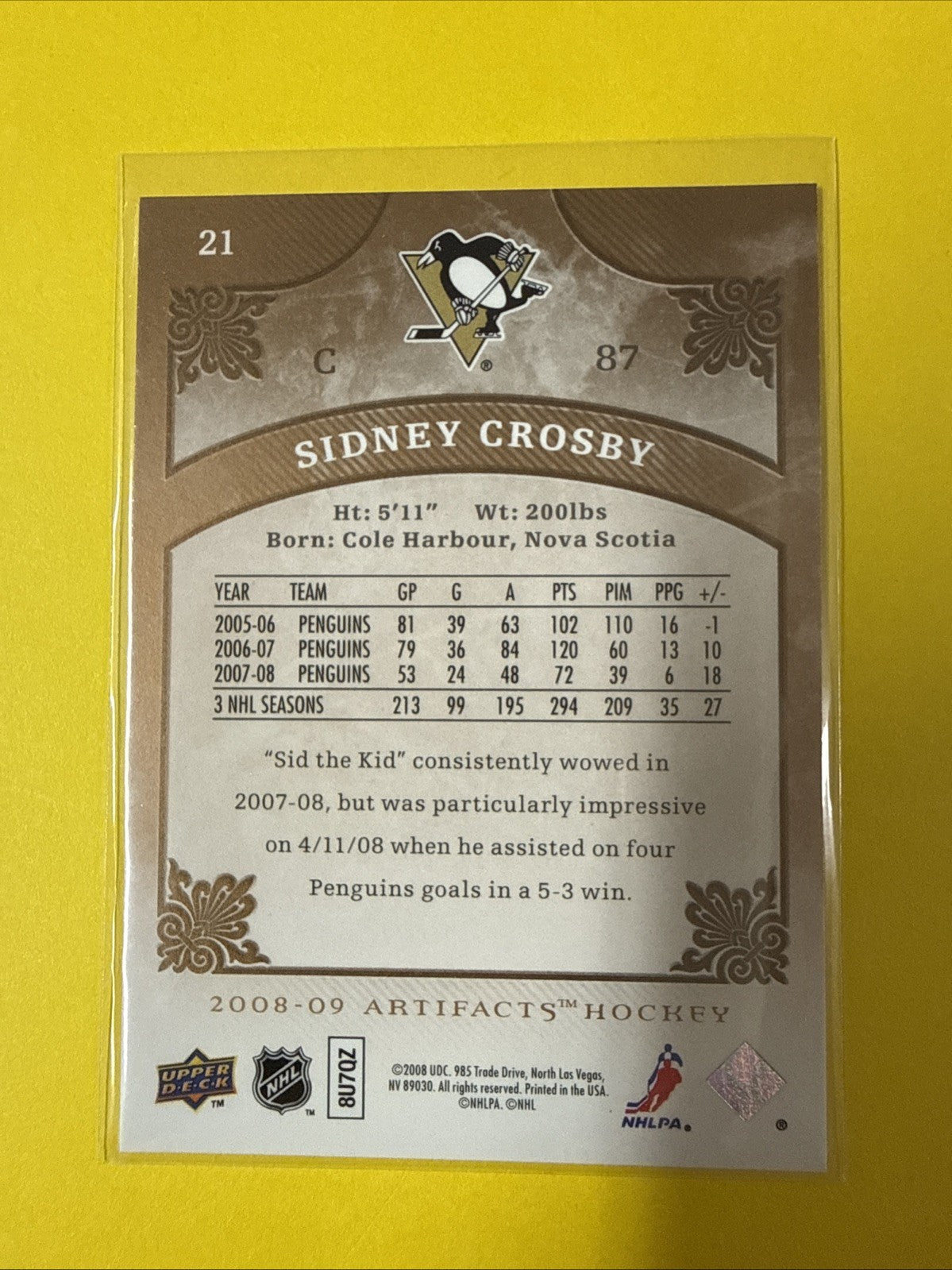 Sidney Crosby 2008/09 Cards - back