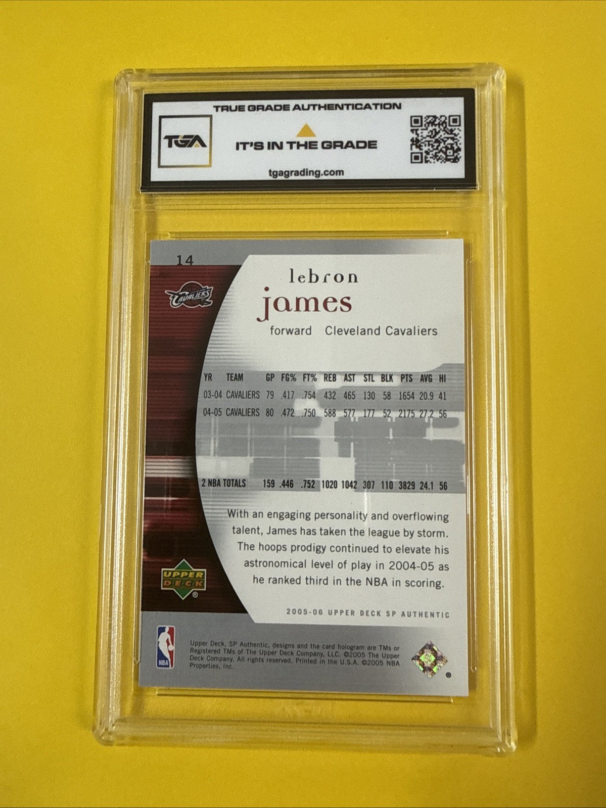 LeBron James 2005 SP Authentic Card Graded 8.5 - back