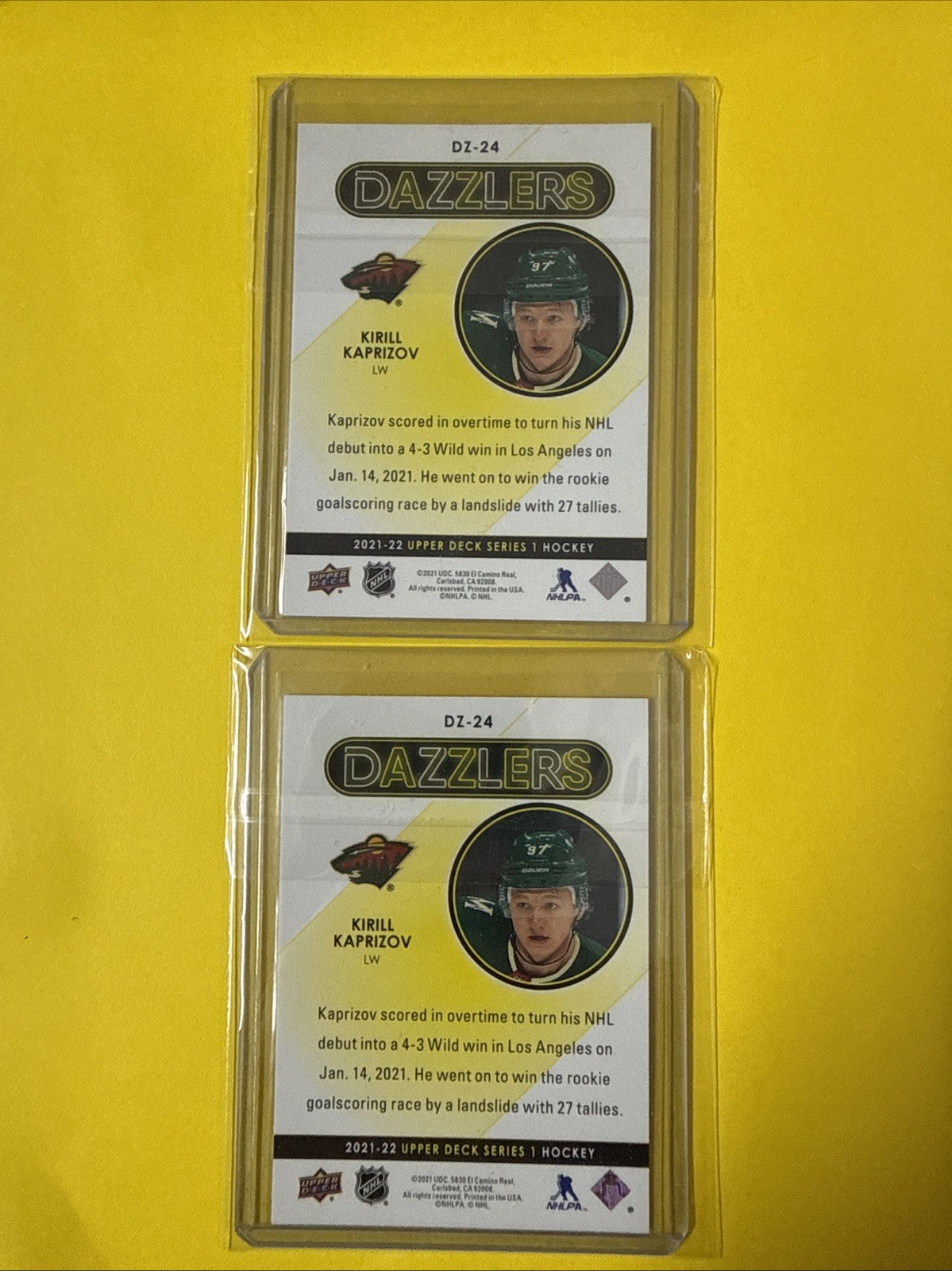Kirill Kaprizov 2021/22 UD 2 Blue Dazzlers Cards - back