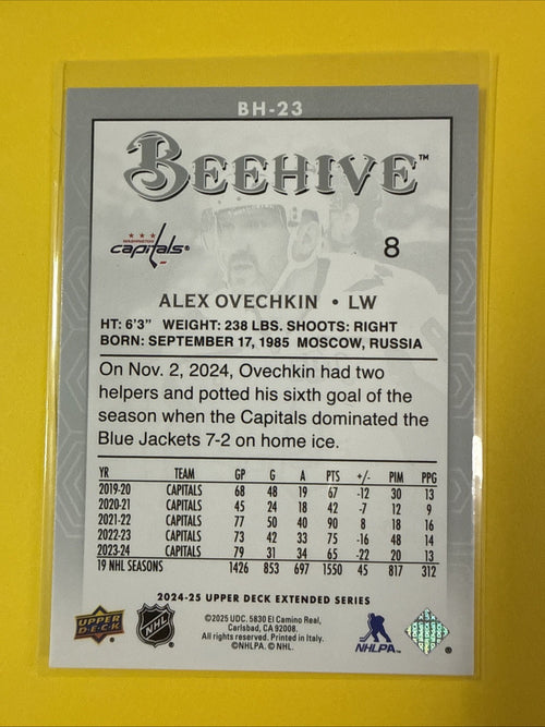 Alex Ovechkin 2024/25 UD Beehive Card - back