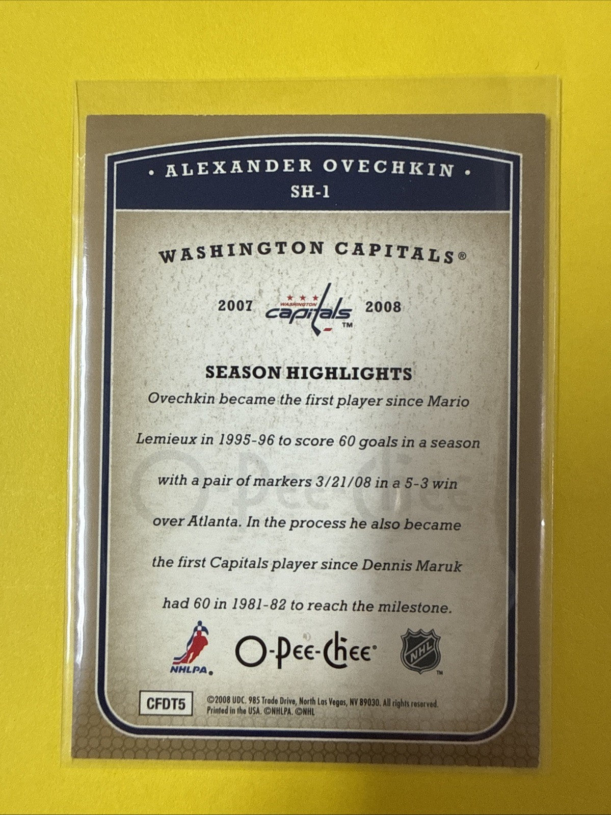 Alexander Ovechkin 2008 Card - back