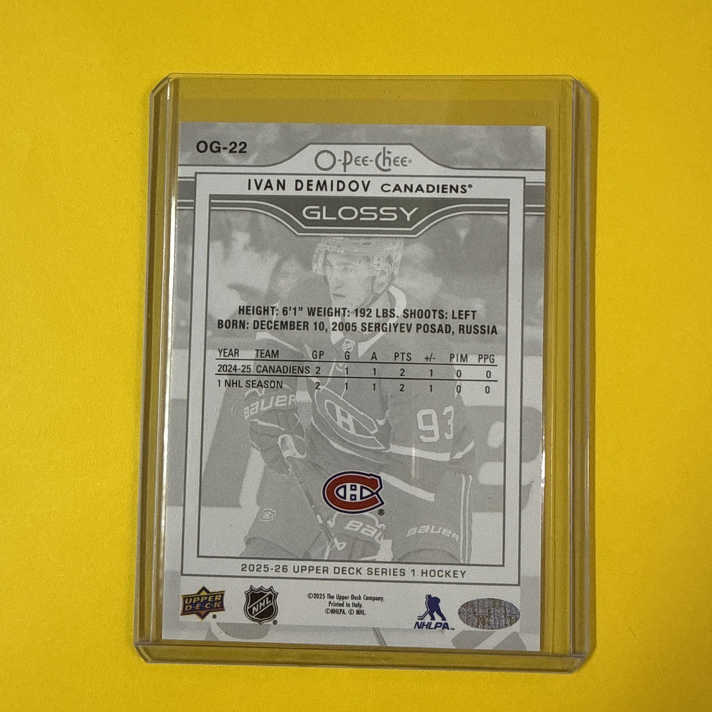 Ivan Demidov 2025/26 O Pee Chee Glossy Rookie Card - back