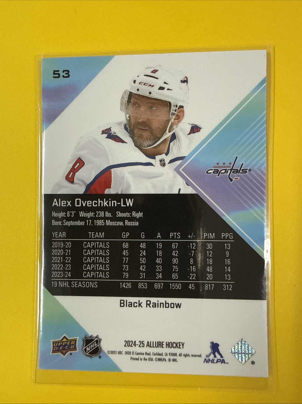 Alex Ovechkin 2024/25 Allure Black Rainbow Card - back