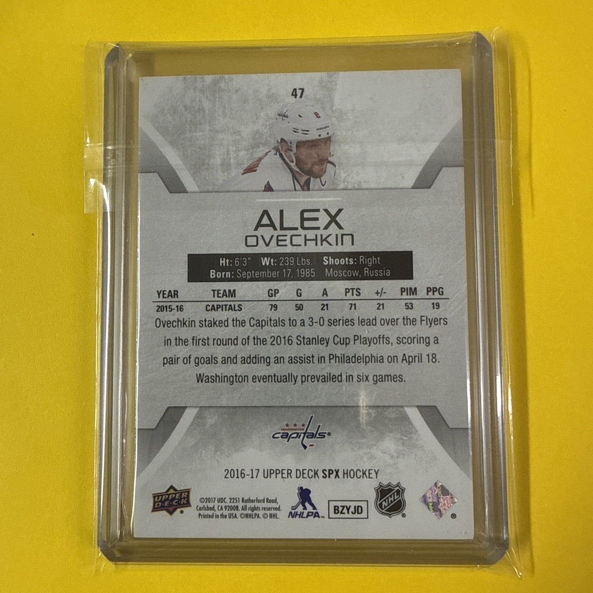 Alex Ovechkin 2016/17 UD SPx Hockey Card Out of /149 - back