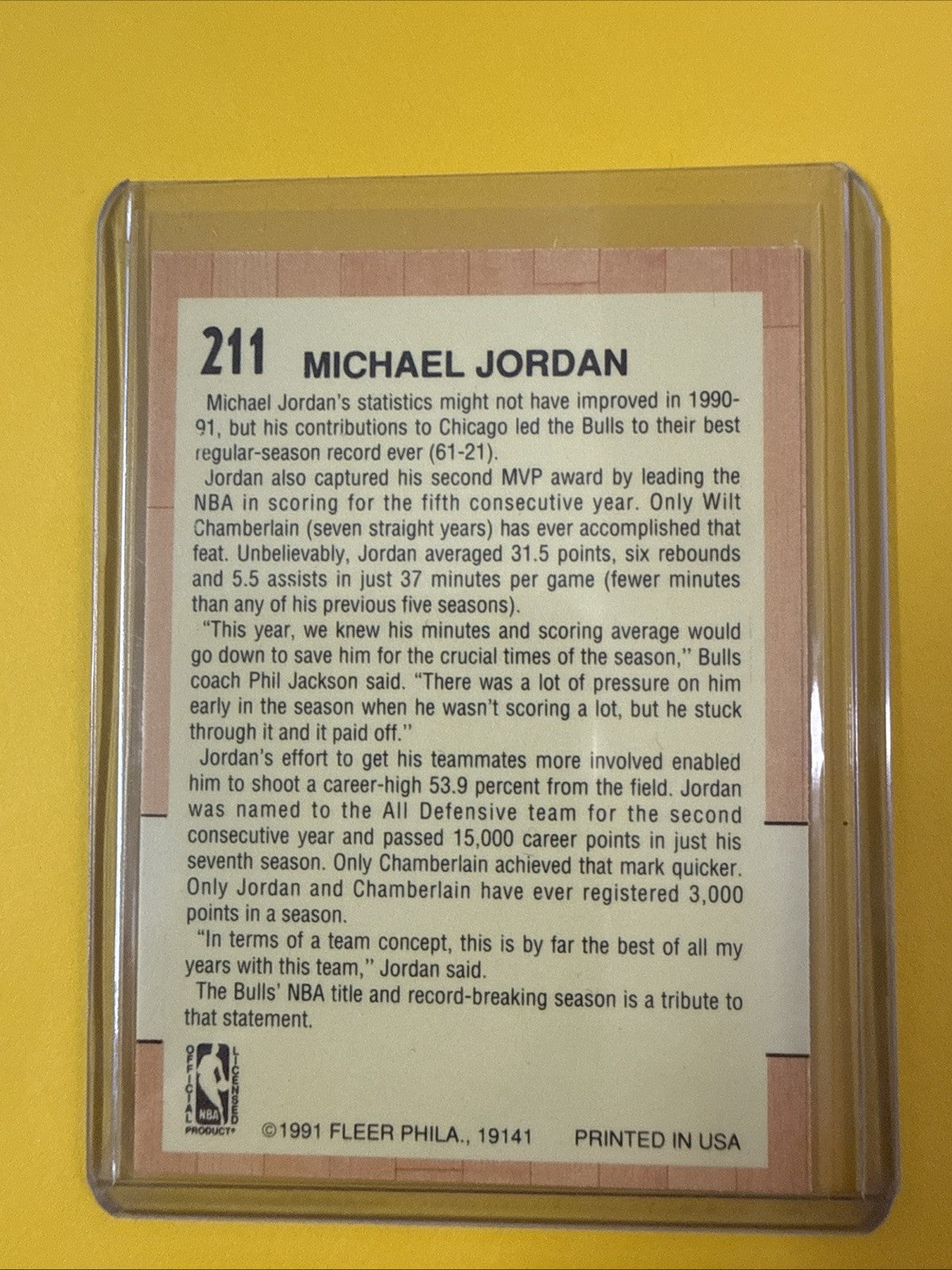 Michael Jordan 1991/92 Fleer All Star Team Card #211 - back