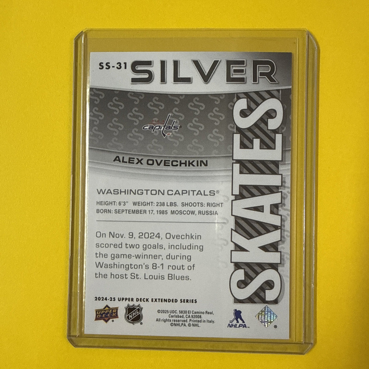 Alex Ovechkin 2024/25 UD Silver Skates Card - back
