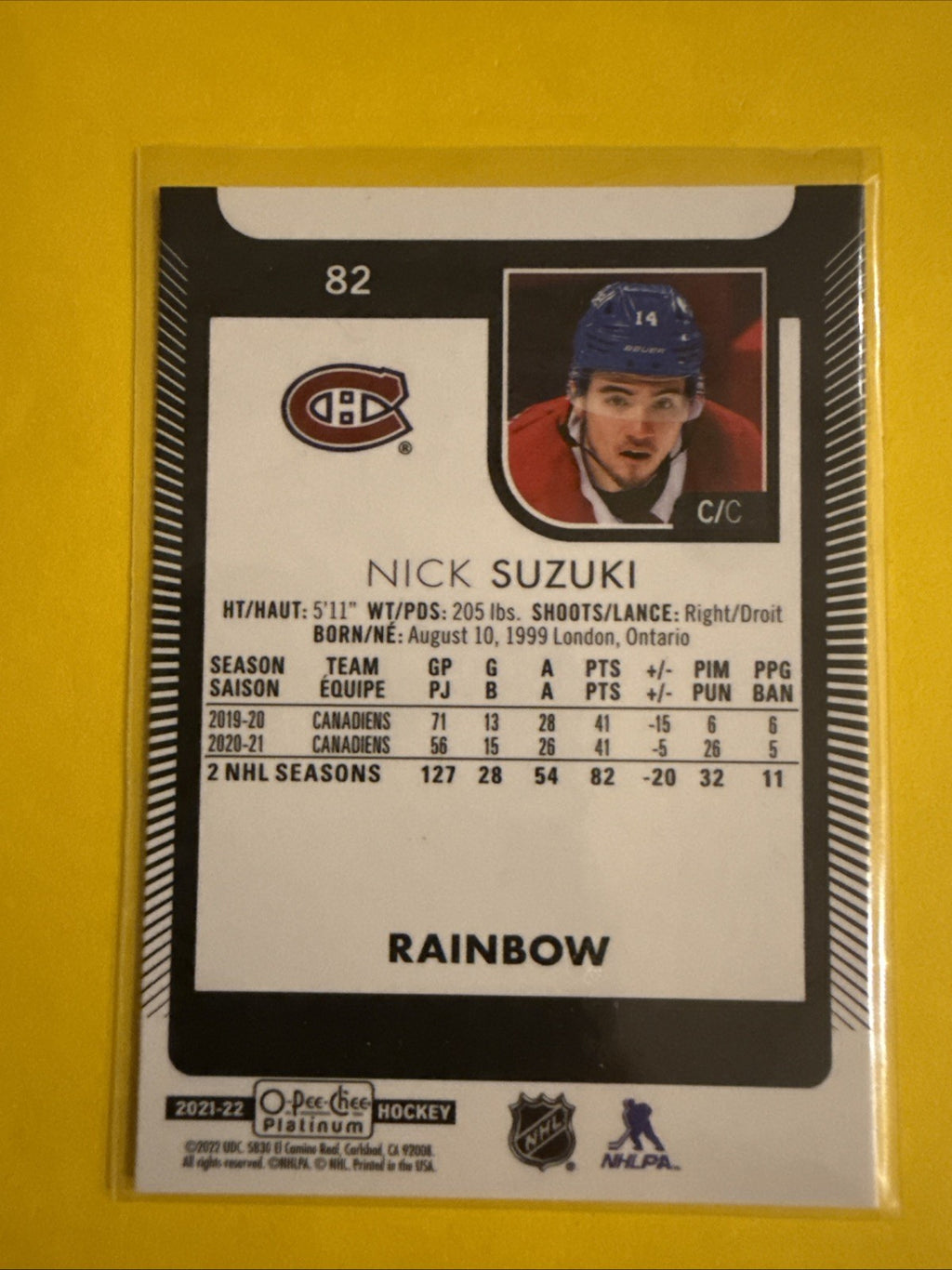 Nick Suzuki 2021/22 O Pee Chee Platinum Rainbow Card - back