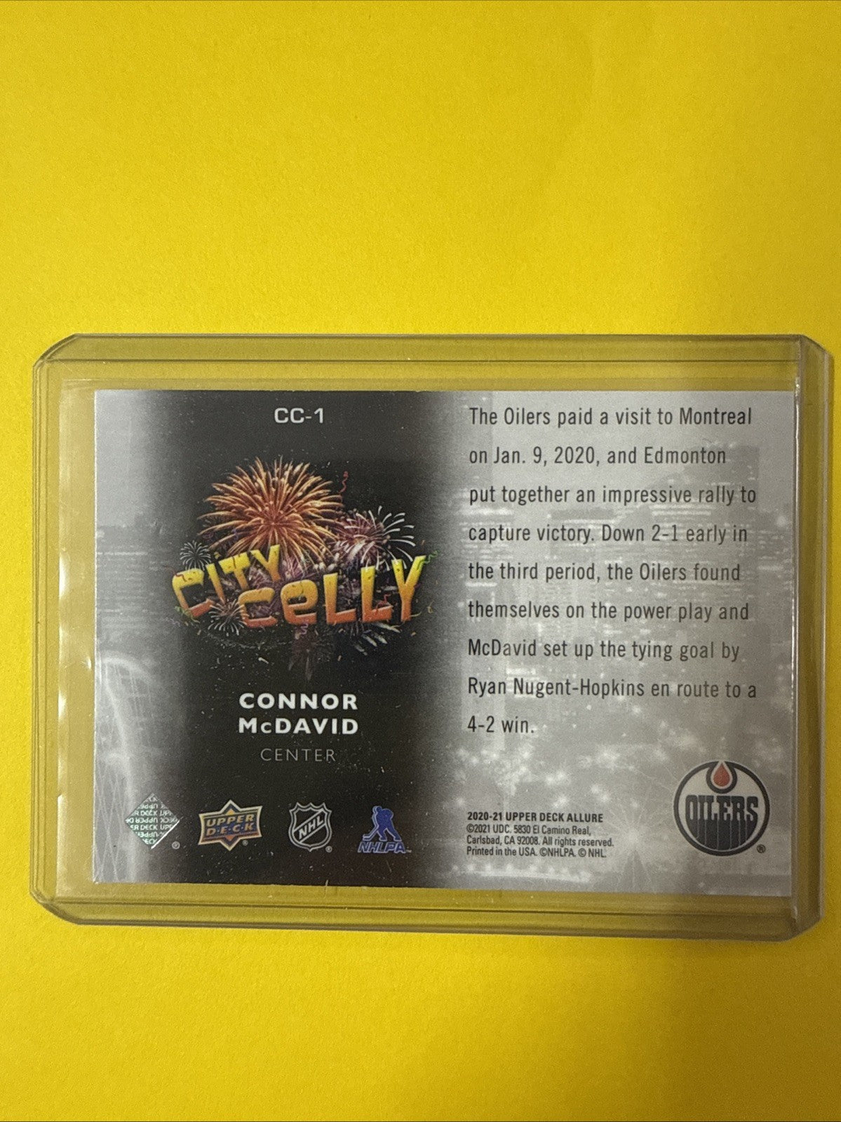 Connor McDavid 2020/21 Allure City Celly Card - back