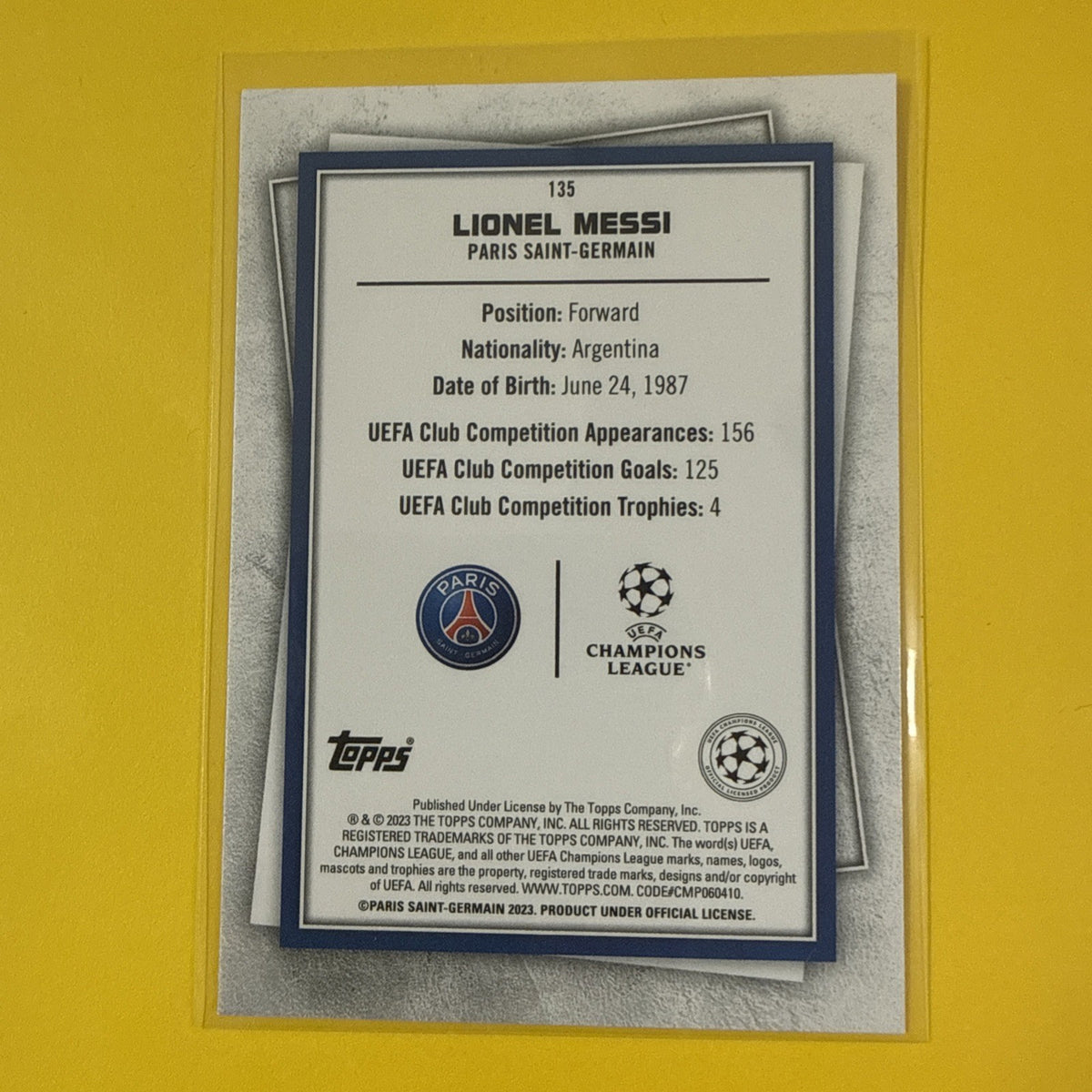 Lionel Messi 2022/23 Topps Card - back