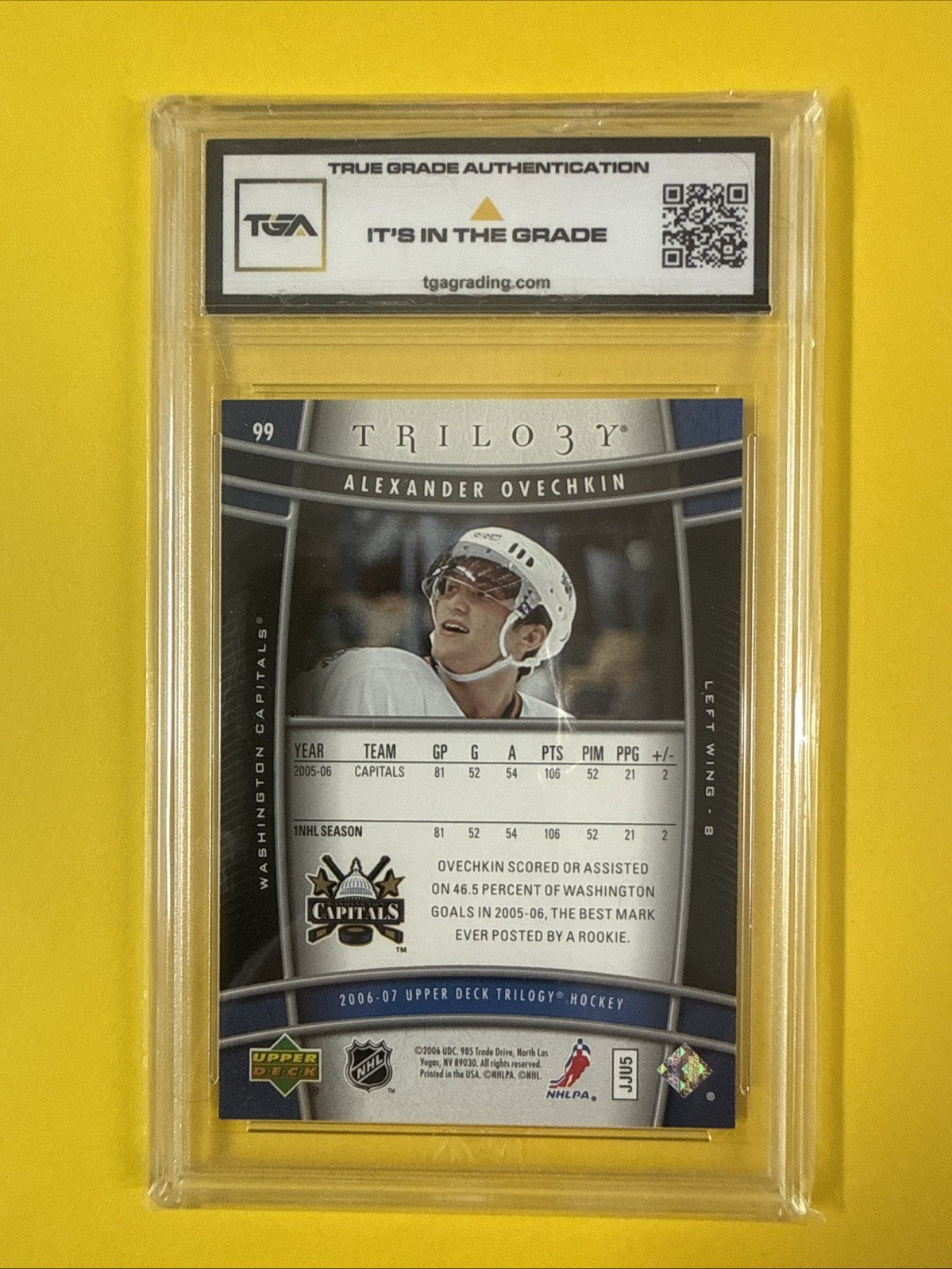 Alex Ovechkin 2006 UD Trilogy Card Graded 8.5 - back