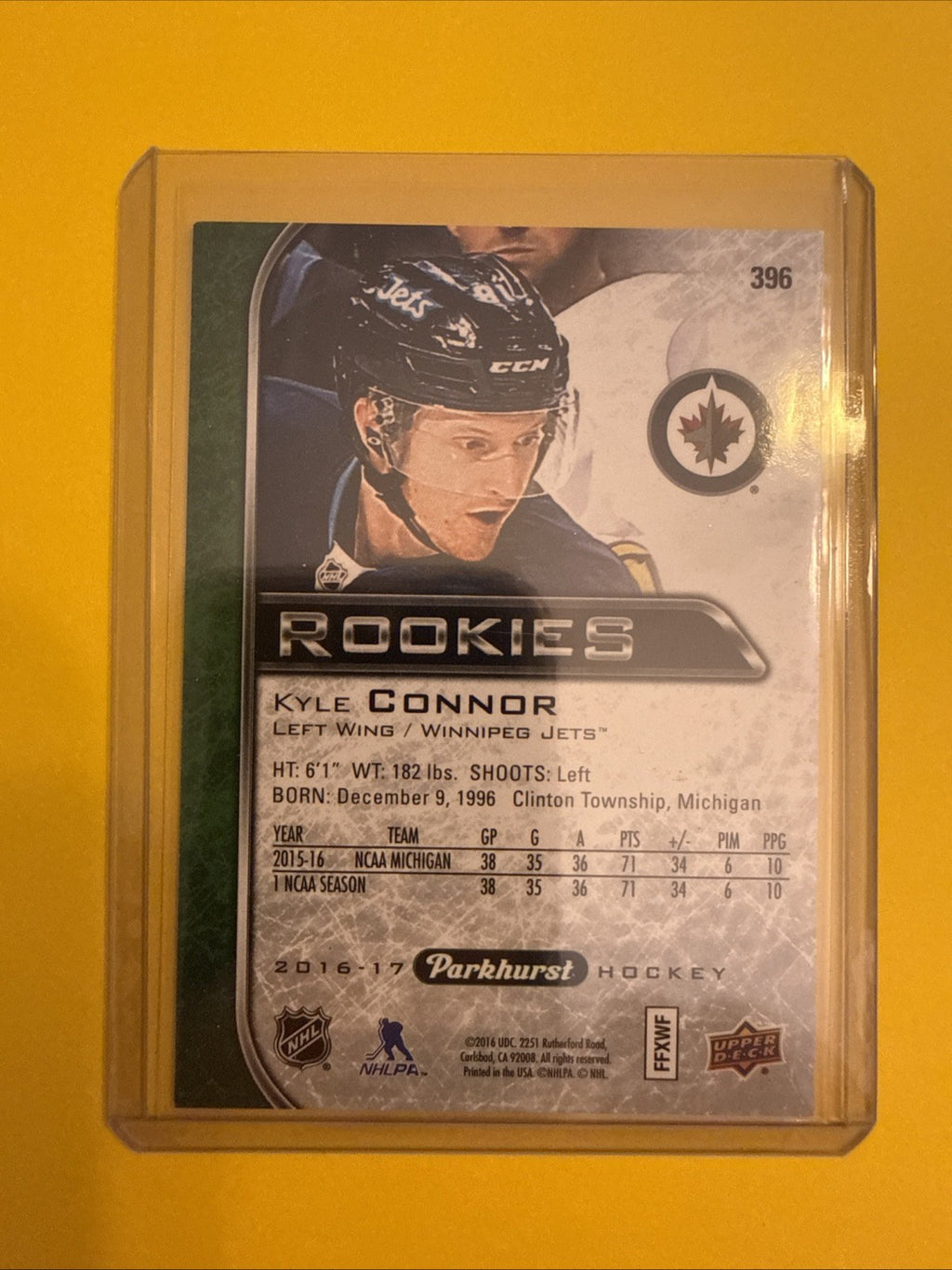 Kyle Connor 2016/17 Parkhurst Rookie Card - back