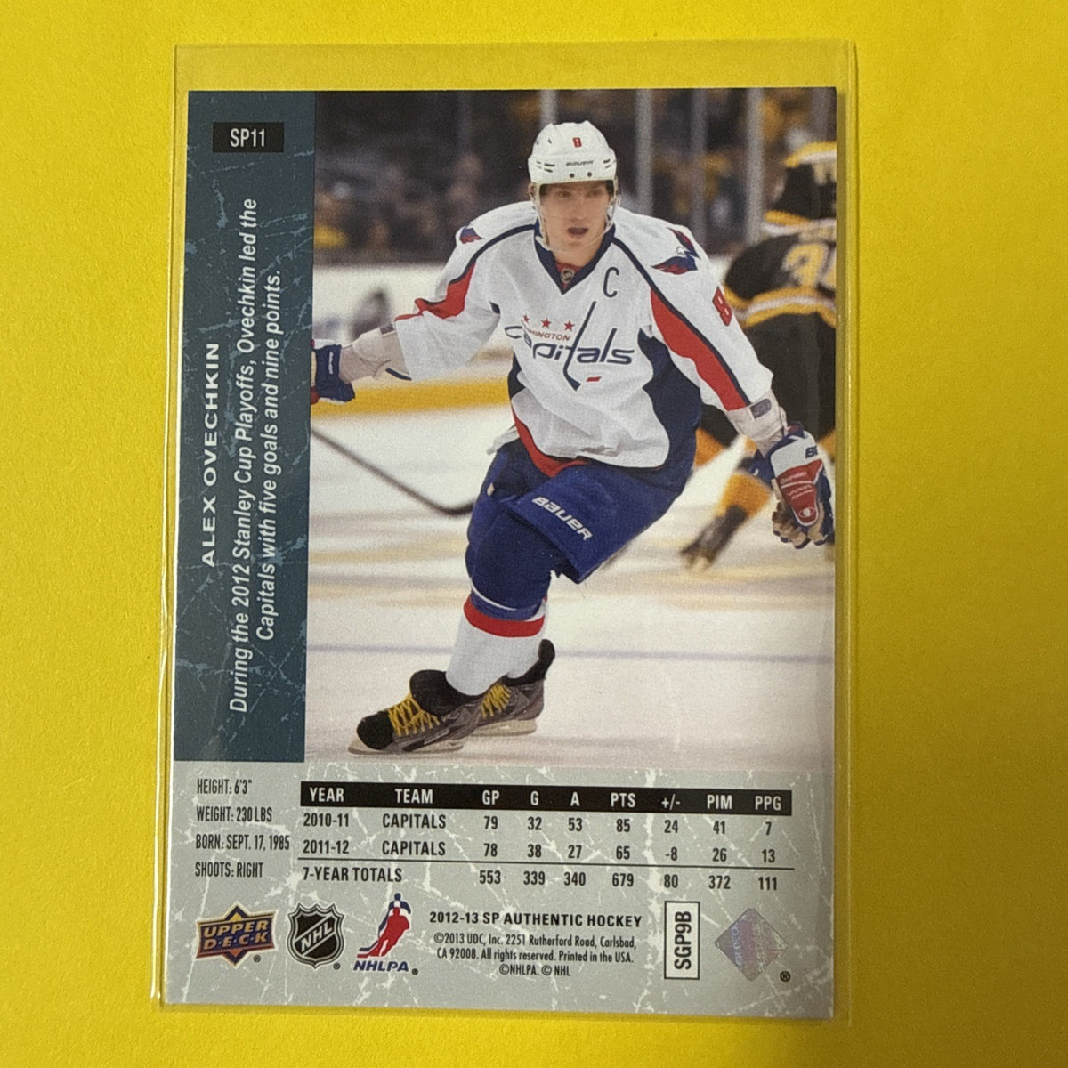 Alexander Ovechkin 2012 Card - back
