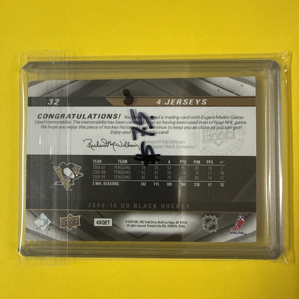 Evgeni Malkin 2009/10 UD Black Jersey Card 85/99 - back