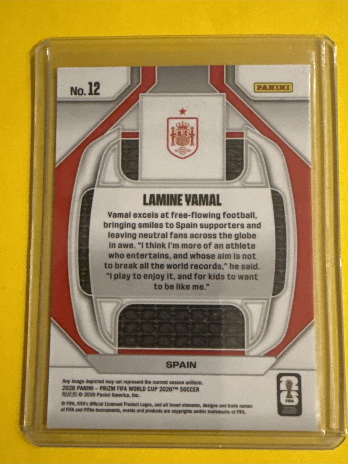 Panini 2026 Prizm Fifa World Cup #12 New Era Inserts Lamine Yamal Spain - back