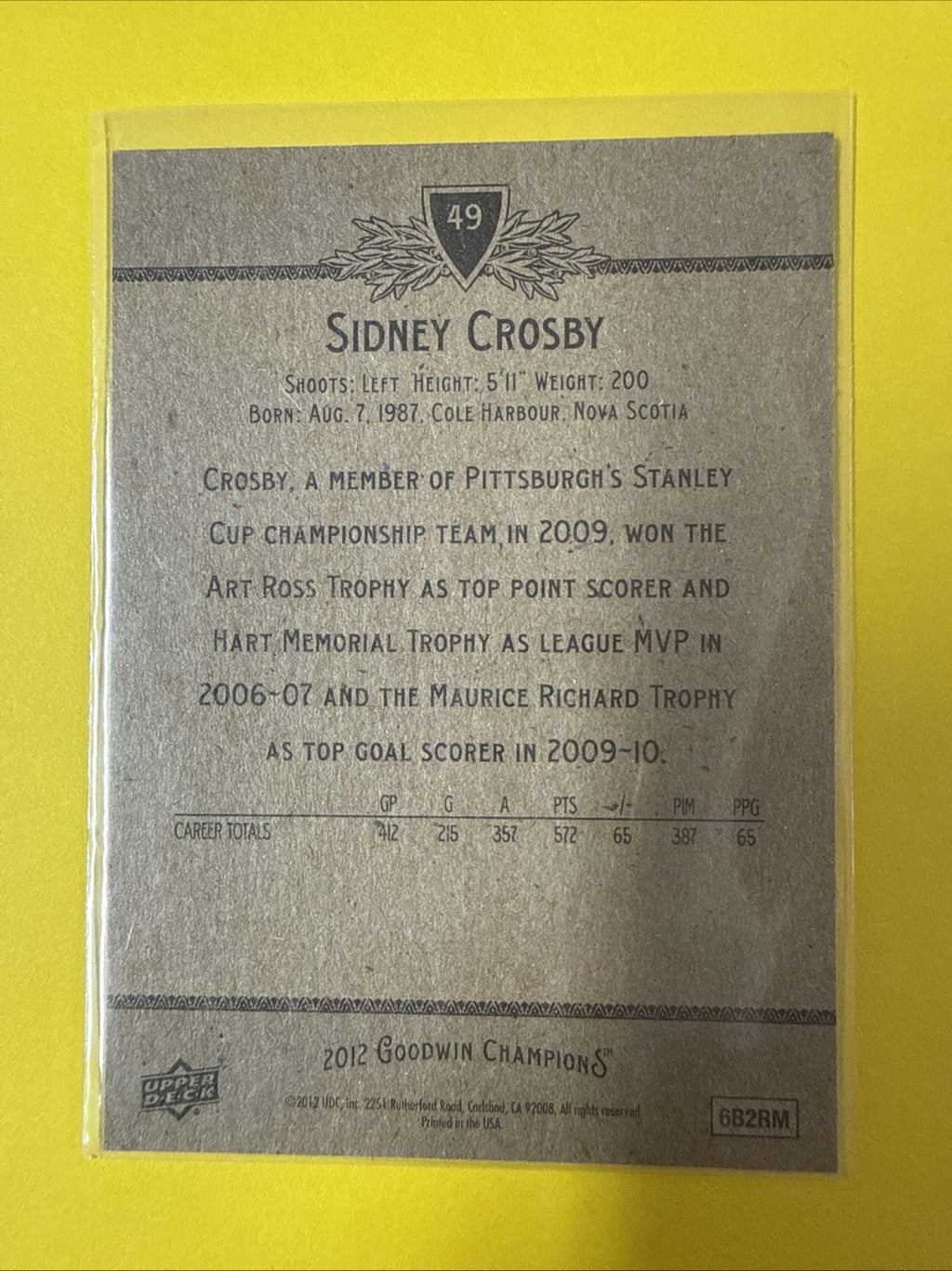 Sidney Crosby 2012/13 Cards - back