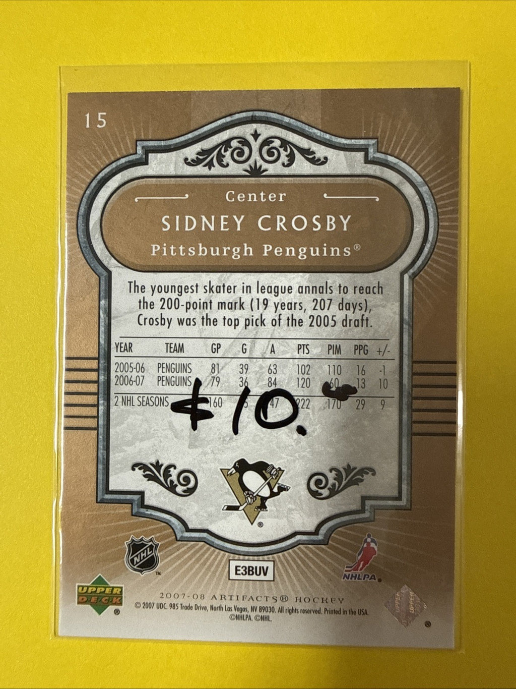 Sidney Crosby 2007/08 Artifacts Cards - back