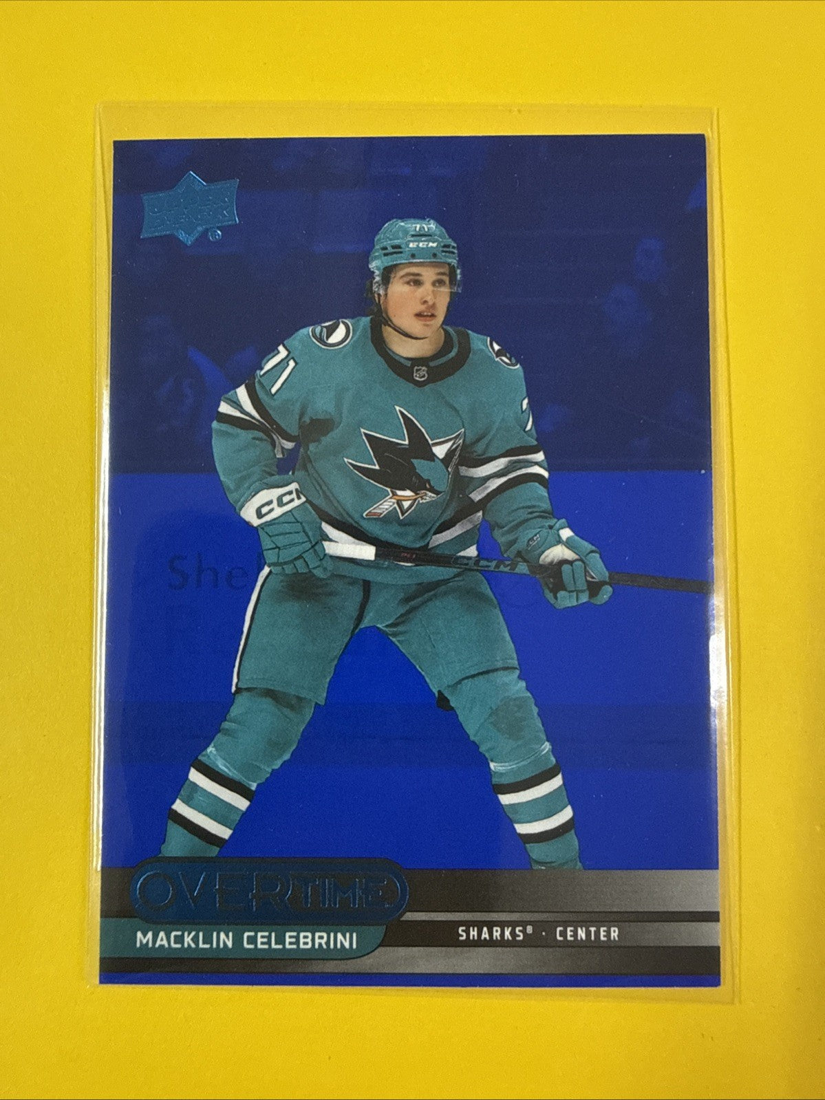 Overtime 2025/26 Blue Foil Macklin Celebrini Card - front
