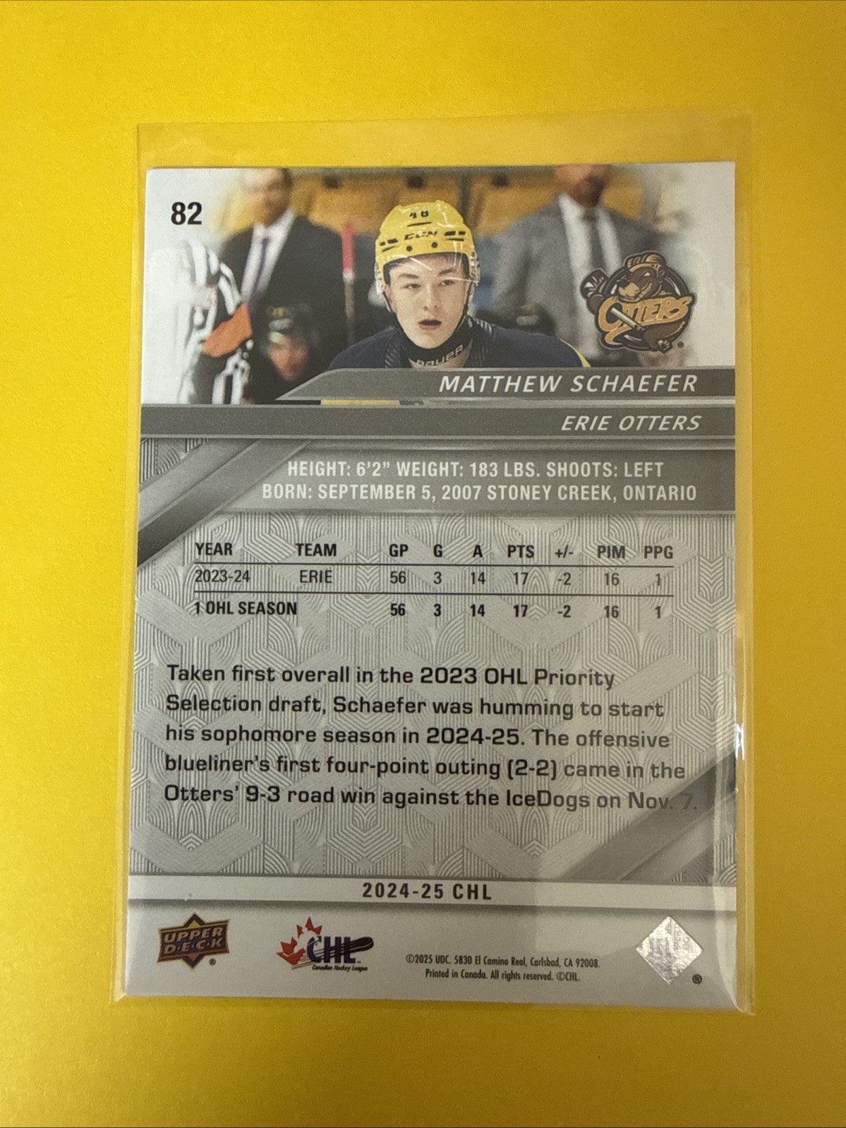 Matthew Schaefer 2024-25 UD Chl #82 RC York Islanders - back