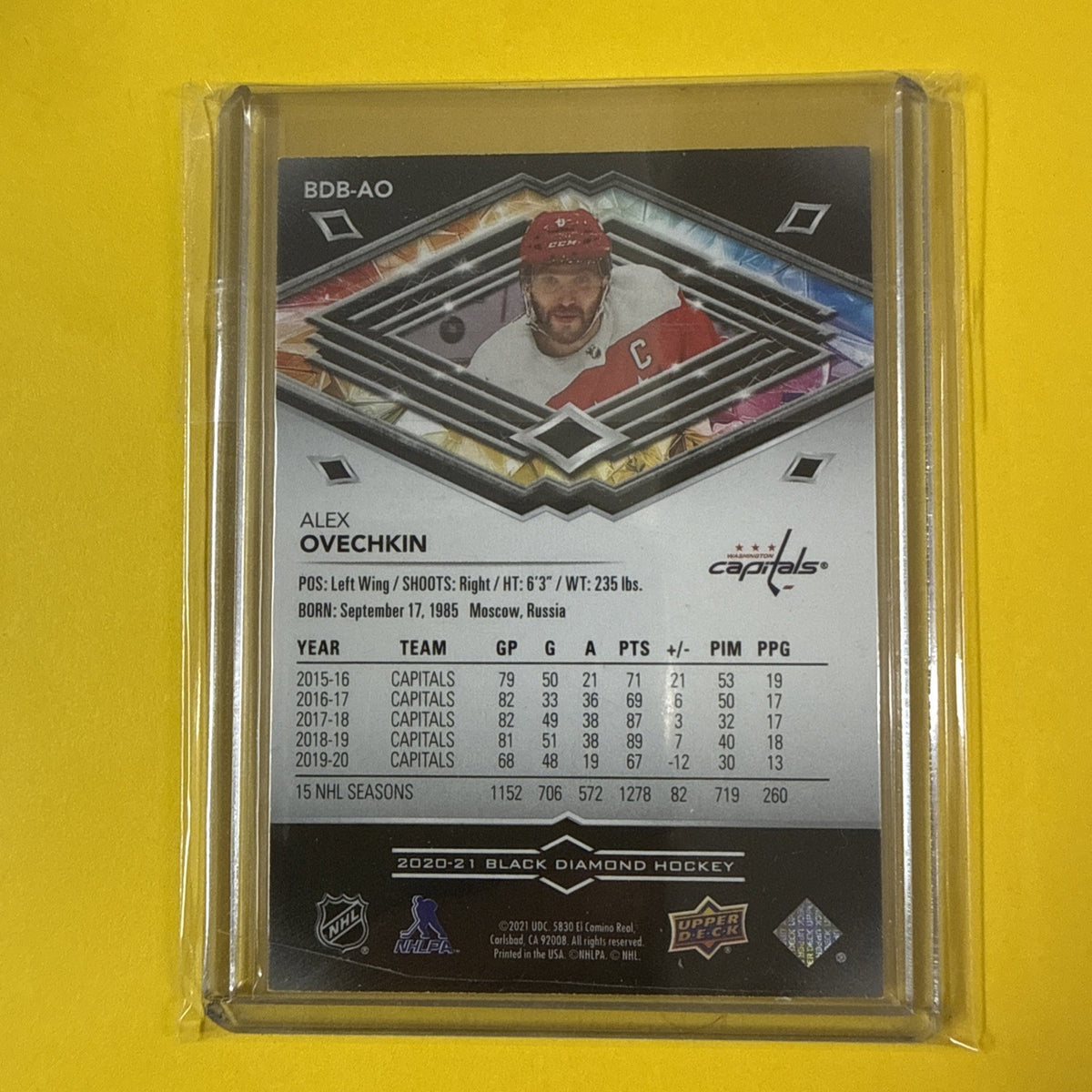 Alex Ovechkin 2020/21 Black Diamond Card Out of /349 - back