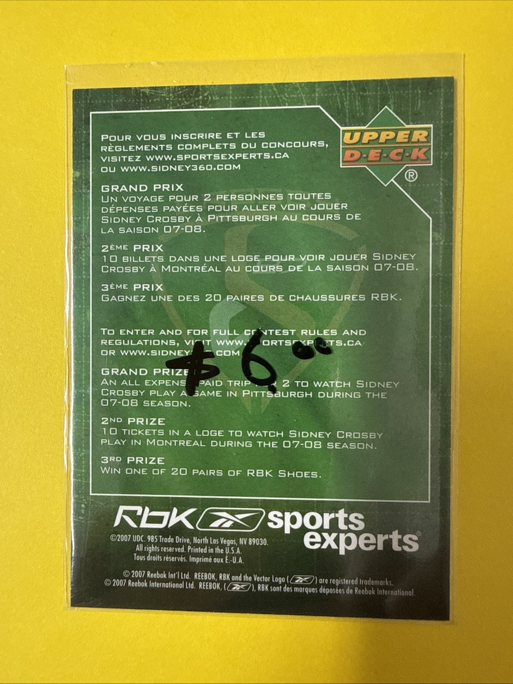 Sidney Crosby 2007/08 Cards - back