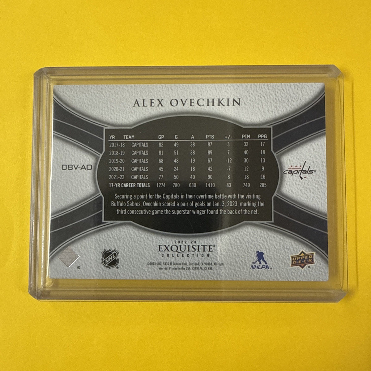 Alex Ovechkin 2022/23 Exquisite Collection Card 288/299 - back