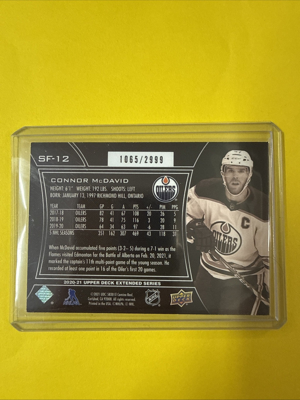 Connor McDavid 2020/21 UD SPx Infinite Card - back