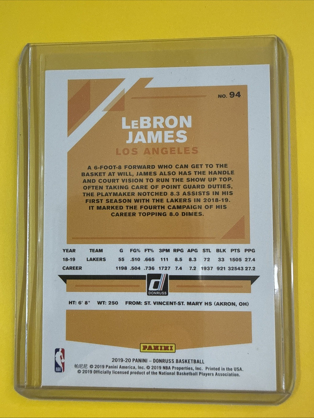 LeBron James 2019/20 NBA Card - back
