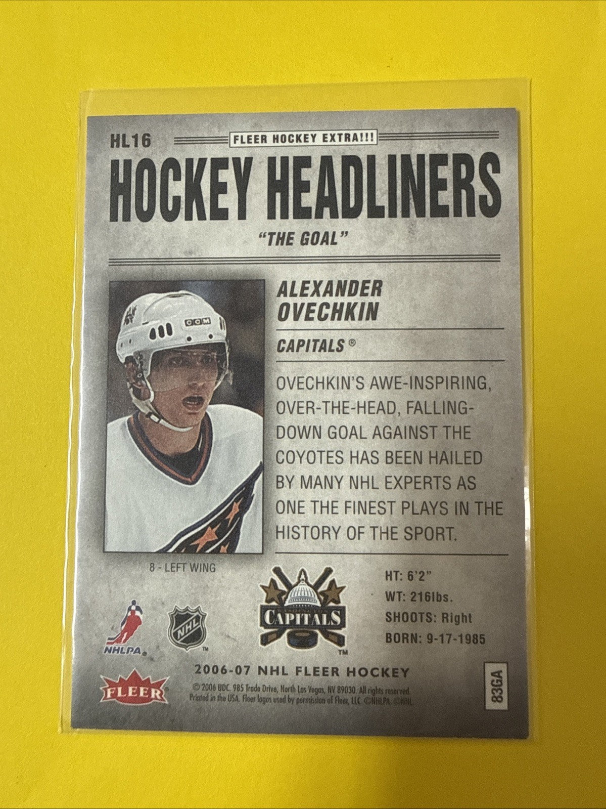 Alexander Ovechkin 2007 Card - back