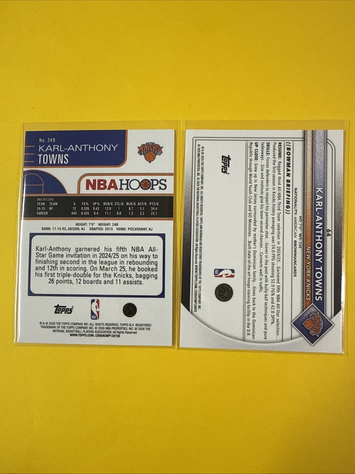 Karl Anthony Towns 2025-2026 NBA 2 Cards - back