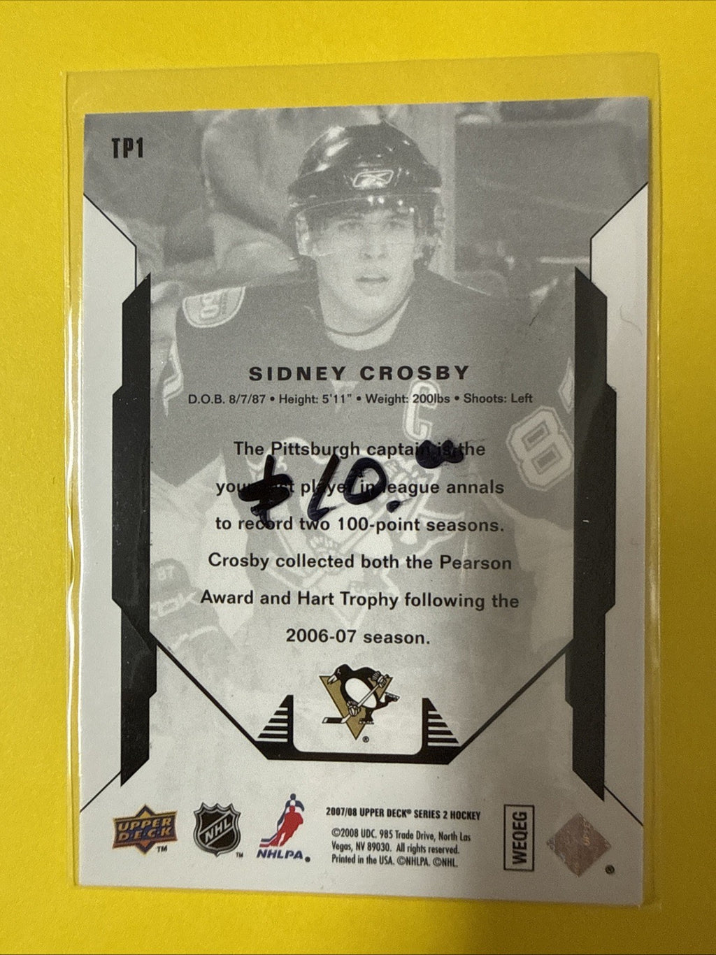 Sidney Crosby 2007/08 Cards - back