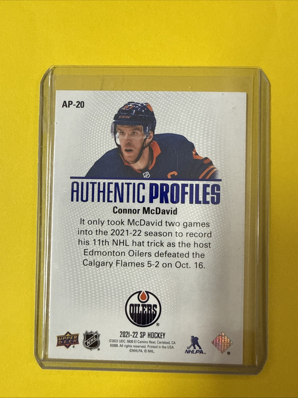 Connor McDavid 2021/22 SP Authentic Profiles - back