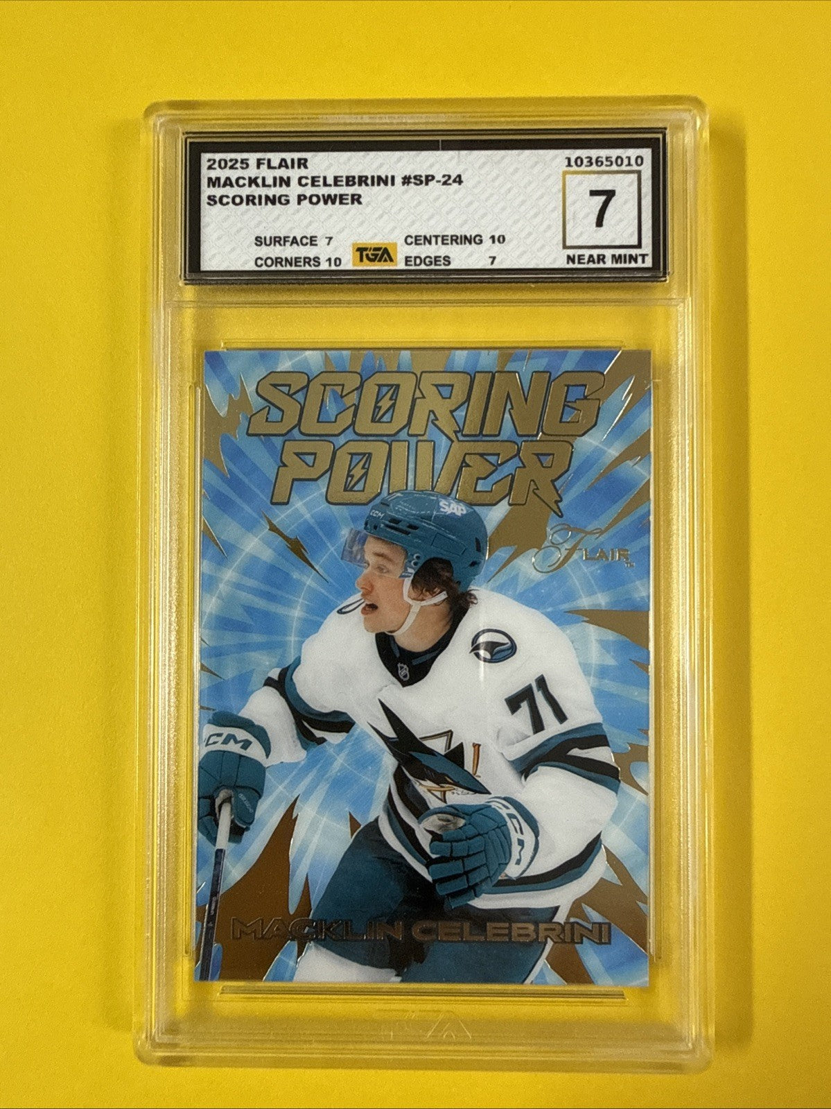 Macklin Celebrini 2025 Flair Scoring Power Card Graded 7 - front