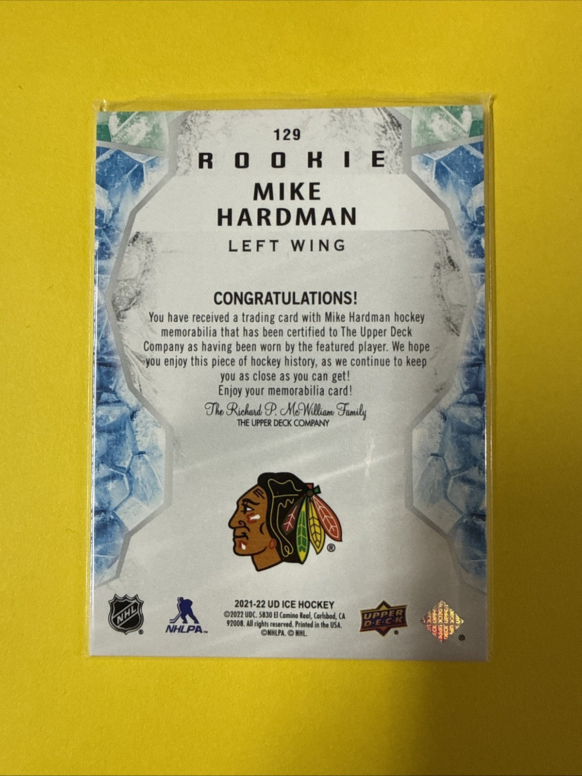 Mike Hardman 2021/22 Ice Jersey Rookie Card - back