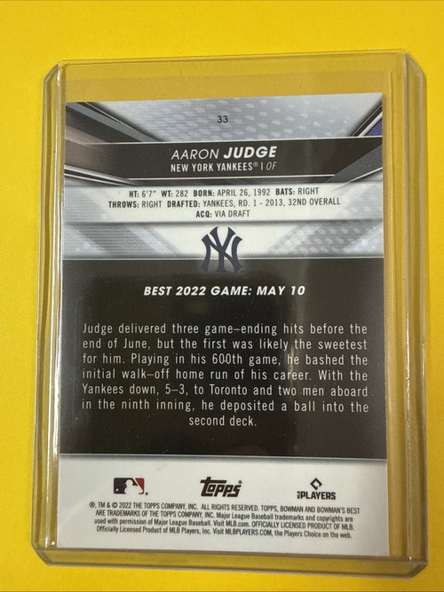 Aaron Judge 2022 Topps Bowman Best Chrome Card - back