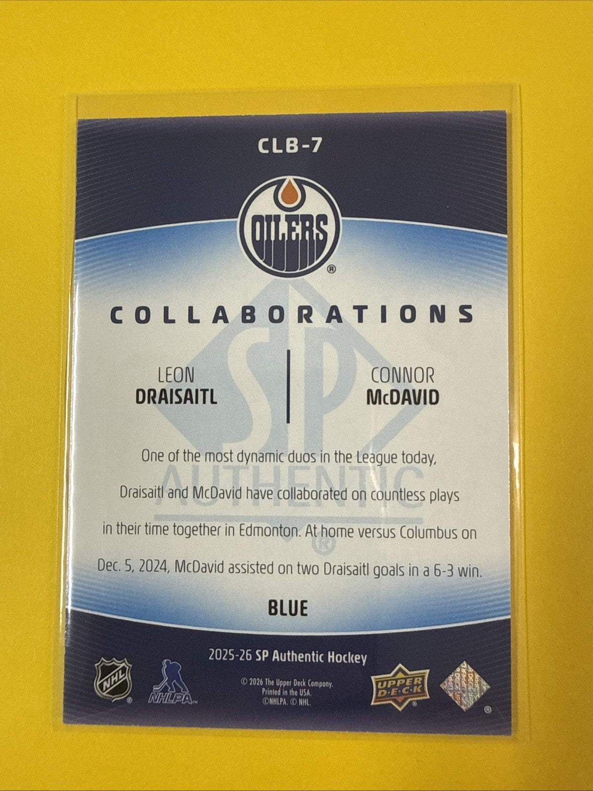 Connor McDavid 2025/26 SP Authentic Collaborations Card - back