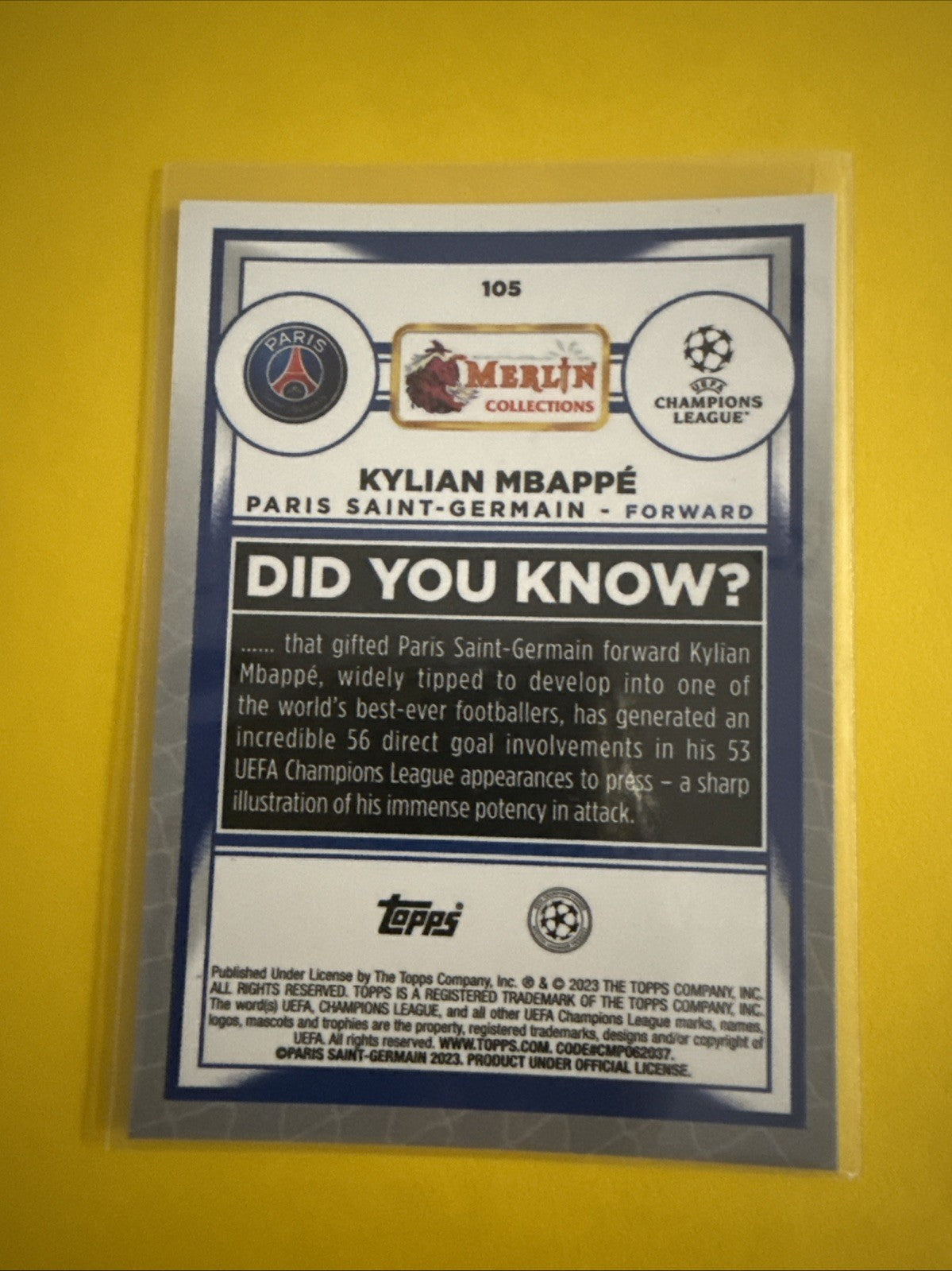 Kylian Mbappé 2024 Topps Chrome Aqua Green Parallel Soccer Card - back