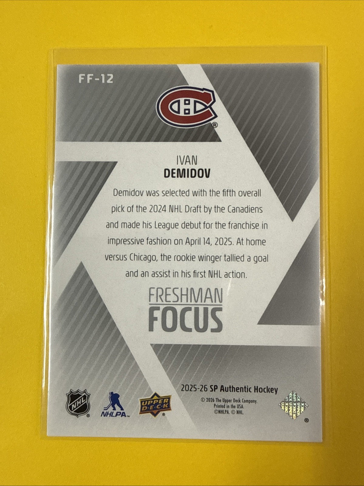 Ivan Demidov 2025/26 SP Authentic Freshman Focus Rookie Card - back