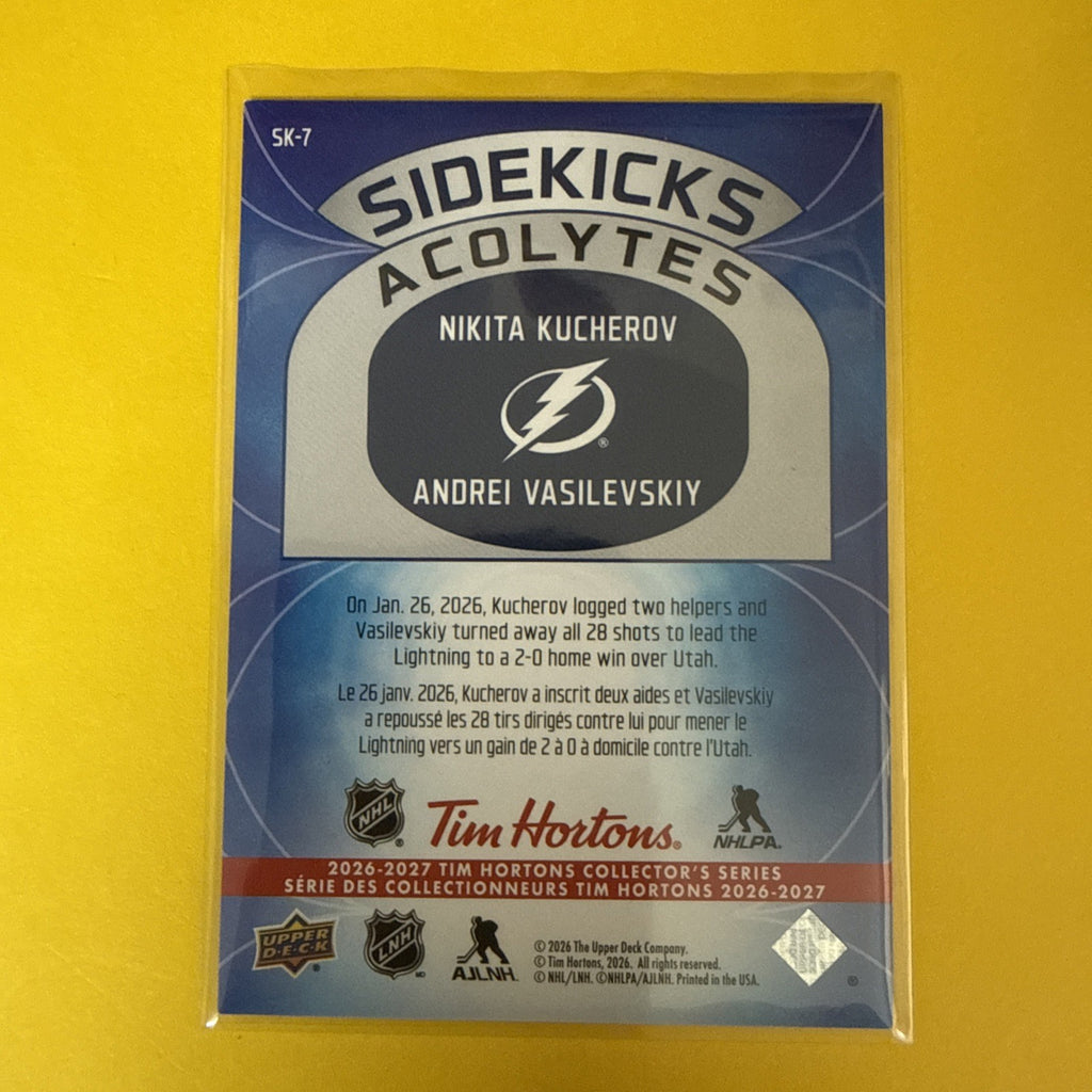 Nikita Kucherov/andrei Vasilevskiy 26/27 Tim Hortons Card Sidekicks Acolytes - back