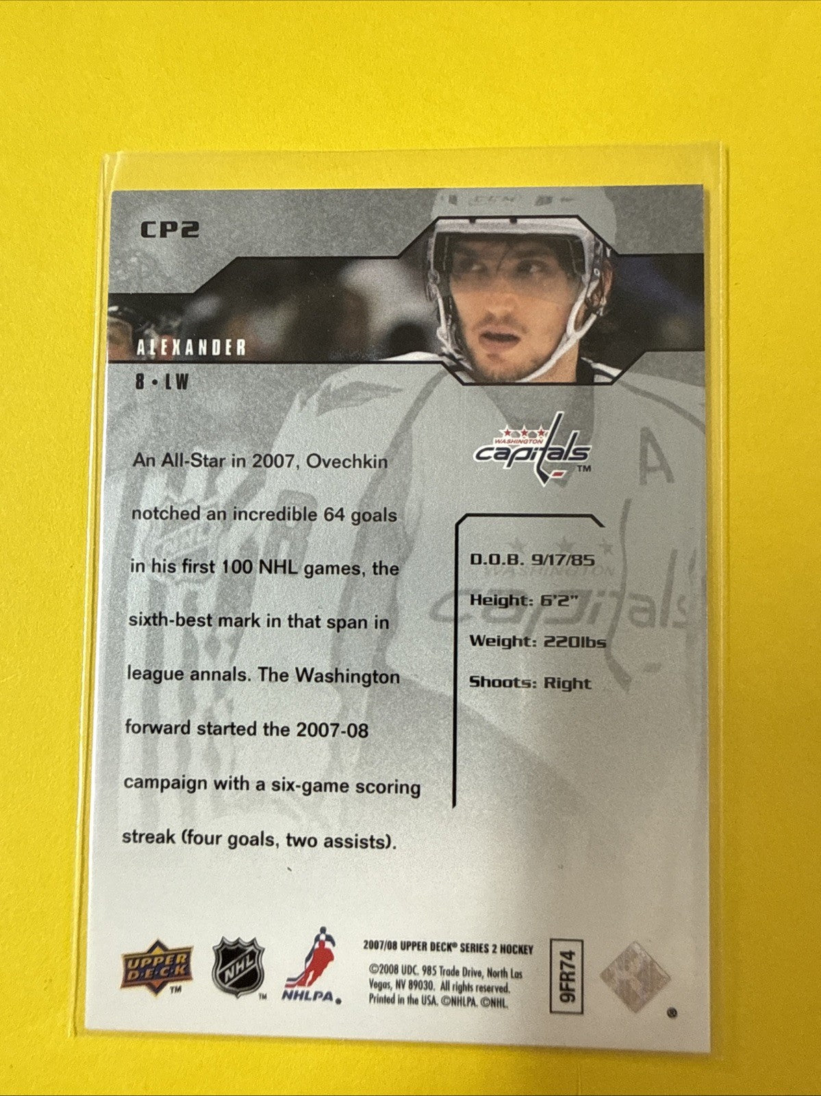 Alexander Ovechkin 2007 Card - back