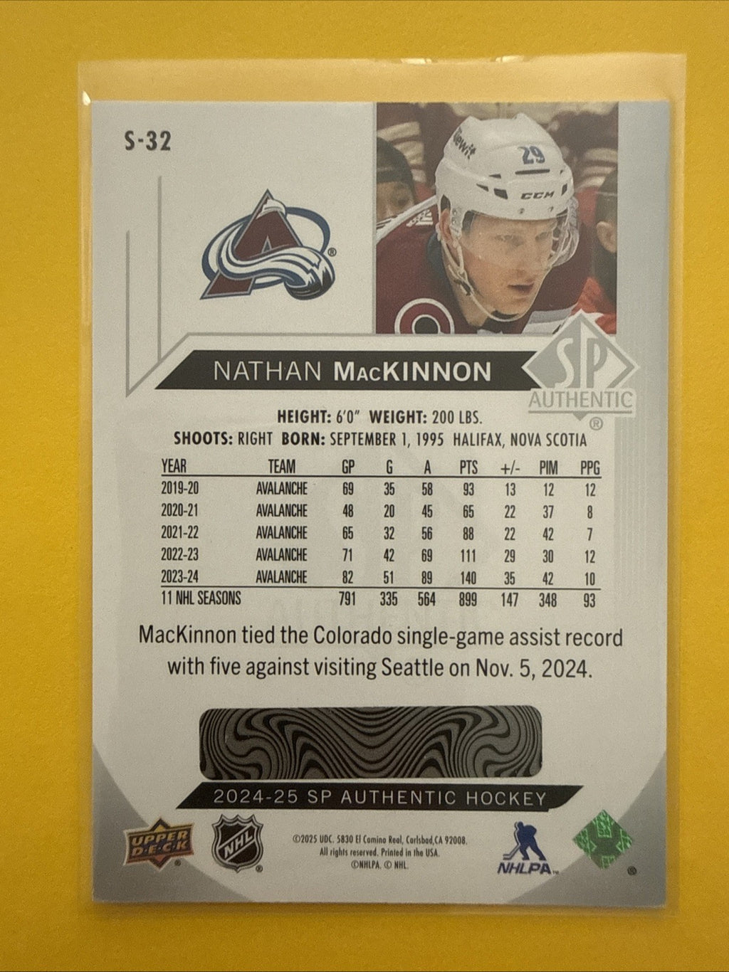 Nathan MacKinnon . 2024/25 SP Authentic Spectrum FX Card - back