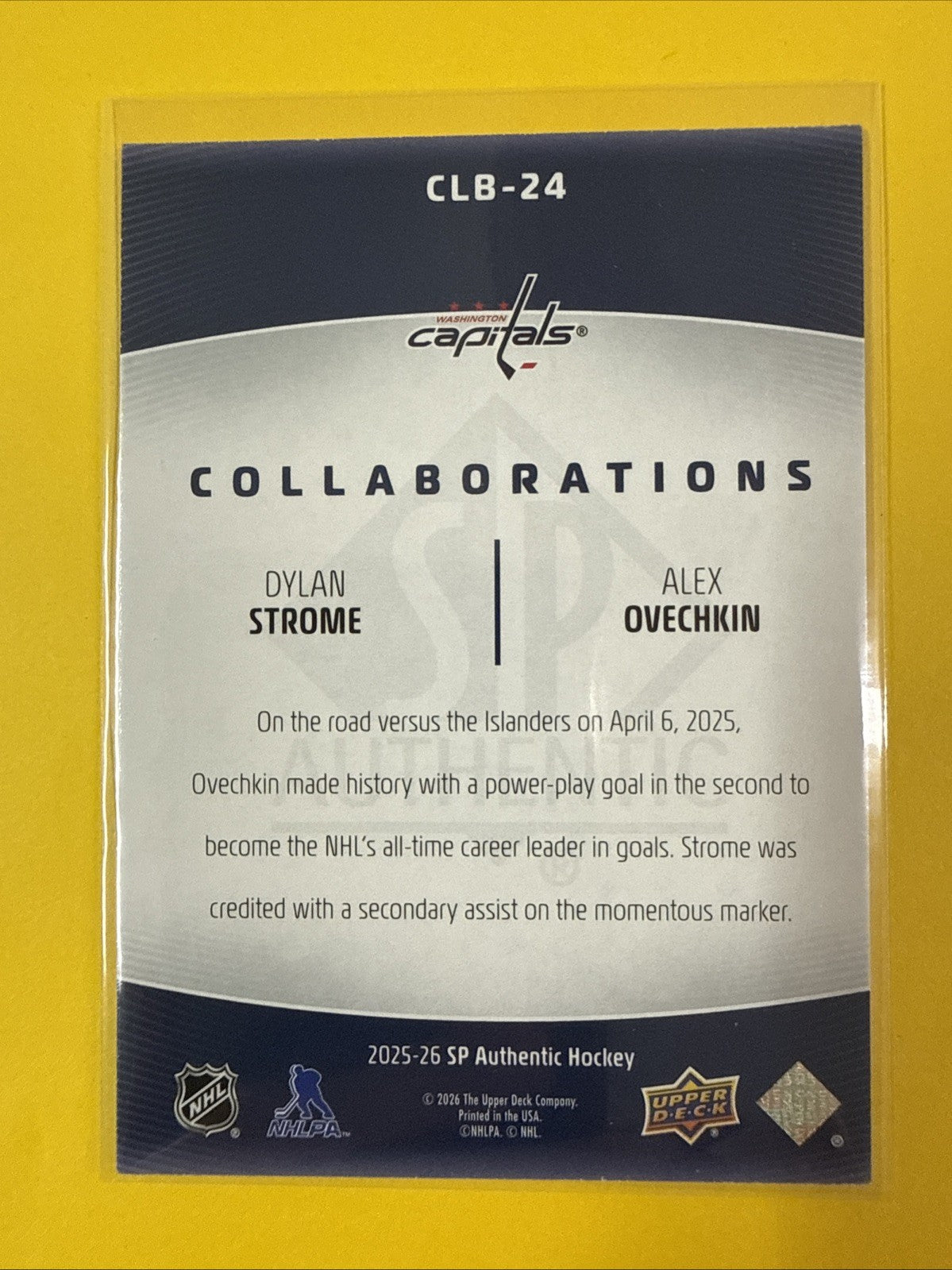 Alex Ovechkin 2025/26 SP Authentic Collaborations Card - back