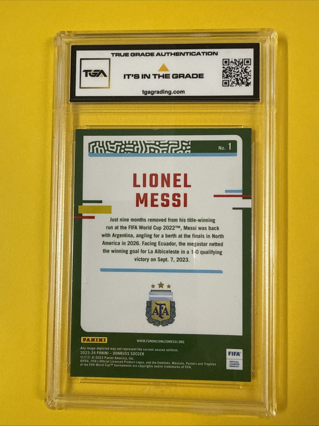 Lionel Messi 2023 Donruss Fifa Optic Chrome Card Graded 7 - back