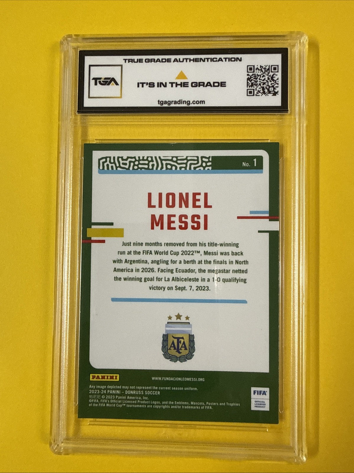 Lionel Messi 2023 Donruss Fifa Optic Chrome Card Graded 7 - back