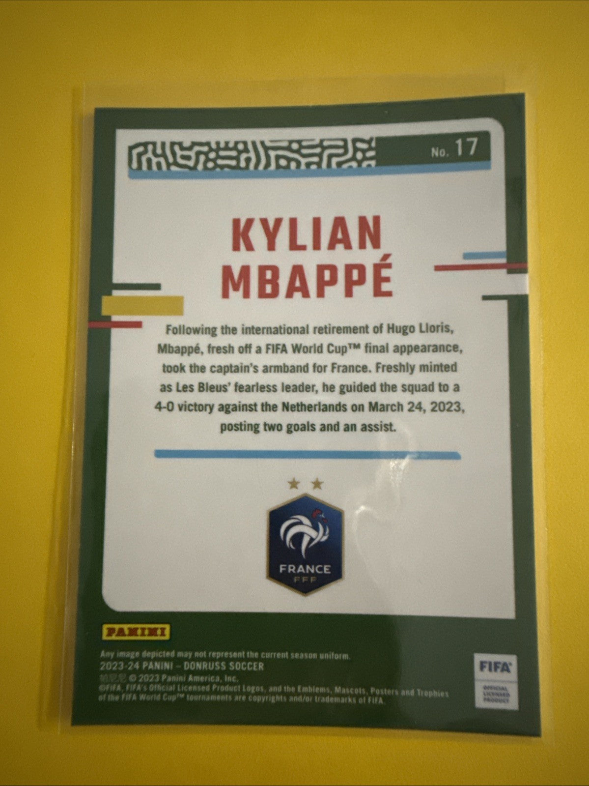 Kylian Mbappé 2023/24 Panini Donruss Optic Chrome Soccer Card - back