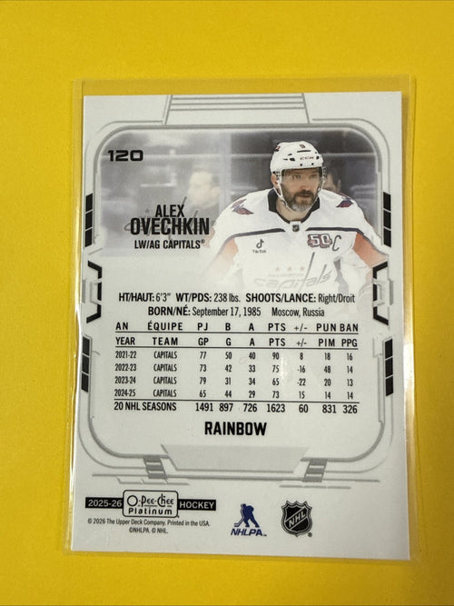 Alex Ovechkin 2025/26 O Pee Chee Platinum Rainbow Card - back
