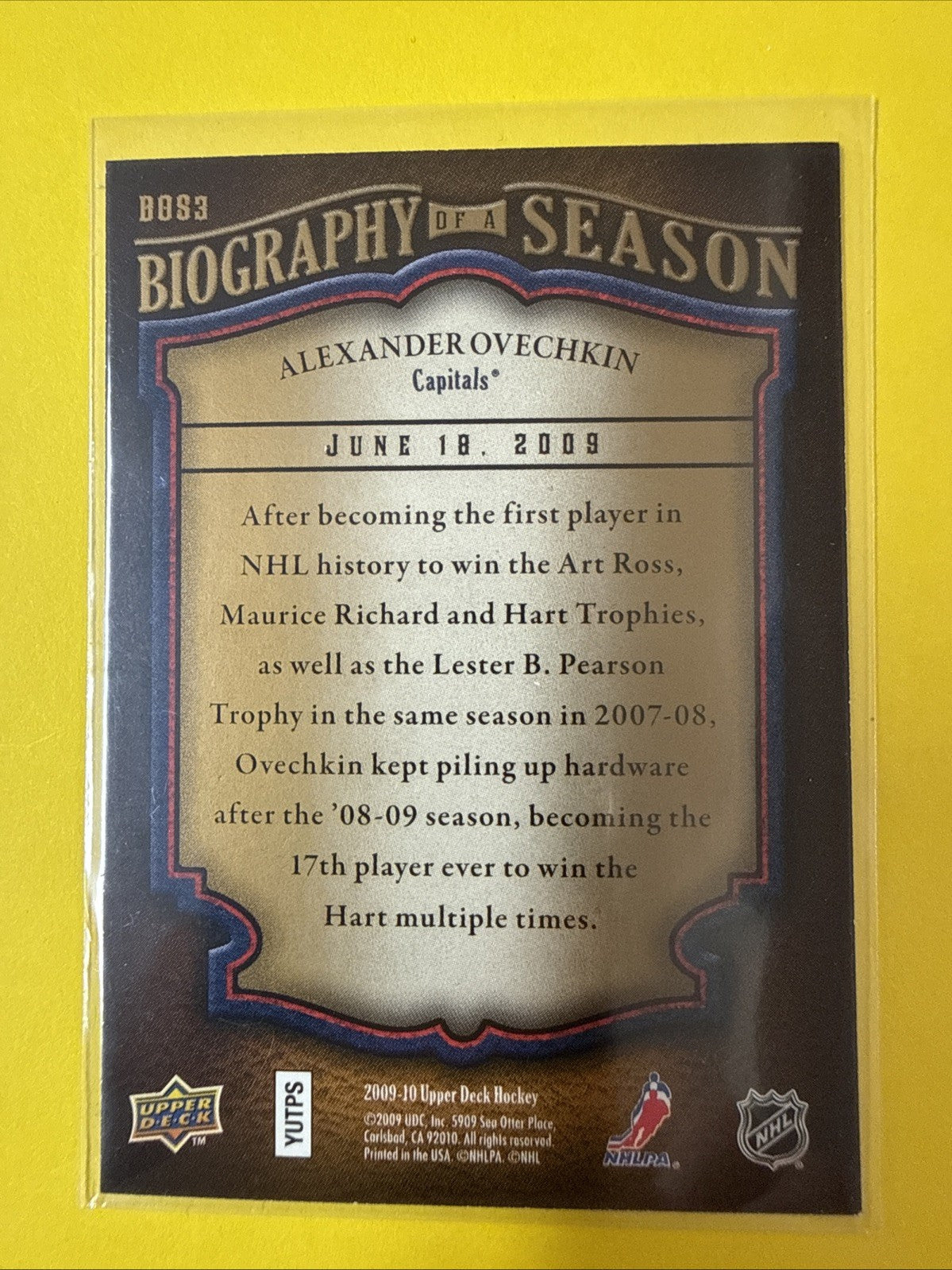 Alexander Ovechkin 2009 Card - back