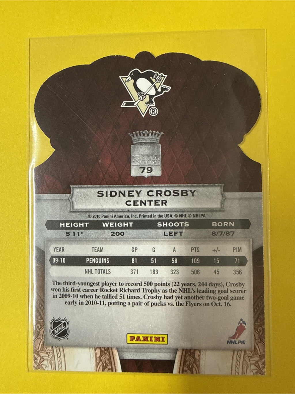 Sidney Crosby 2010/11 Cards - back